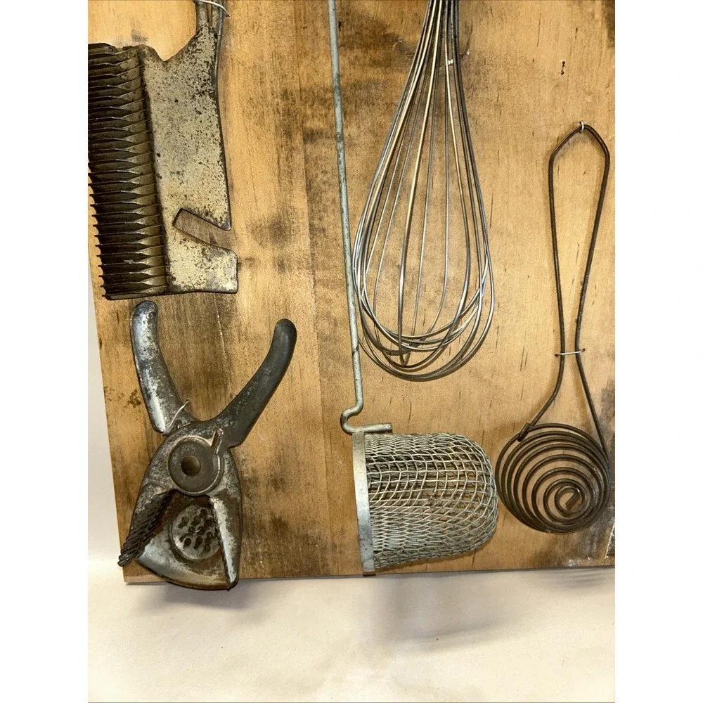 Handmade Antique Primitive Kitchen Shelf Utensil Wall Display On Old Breadboard